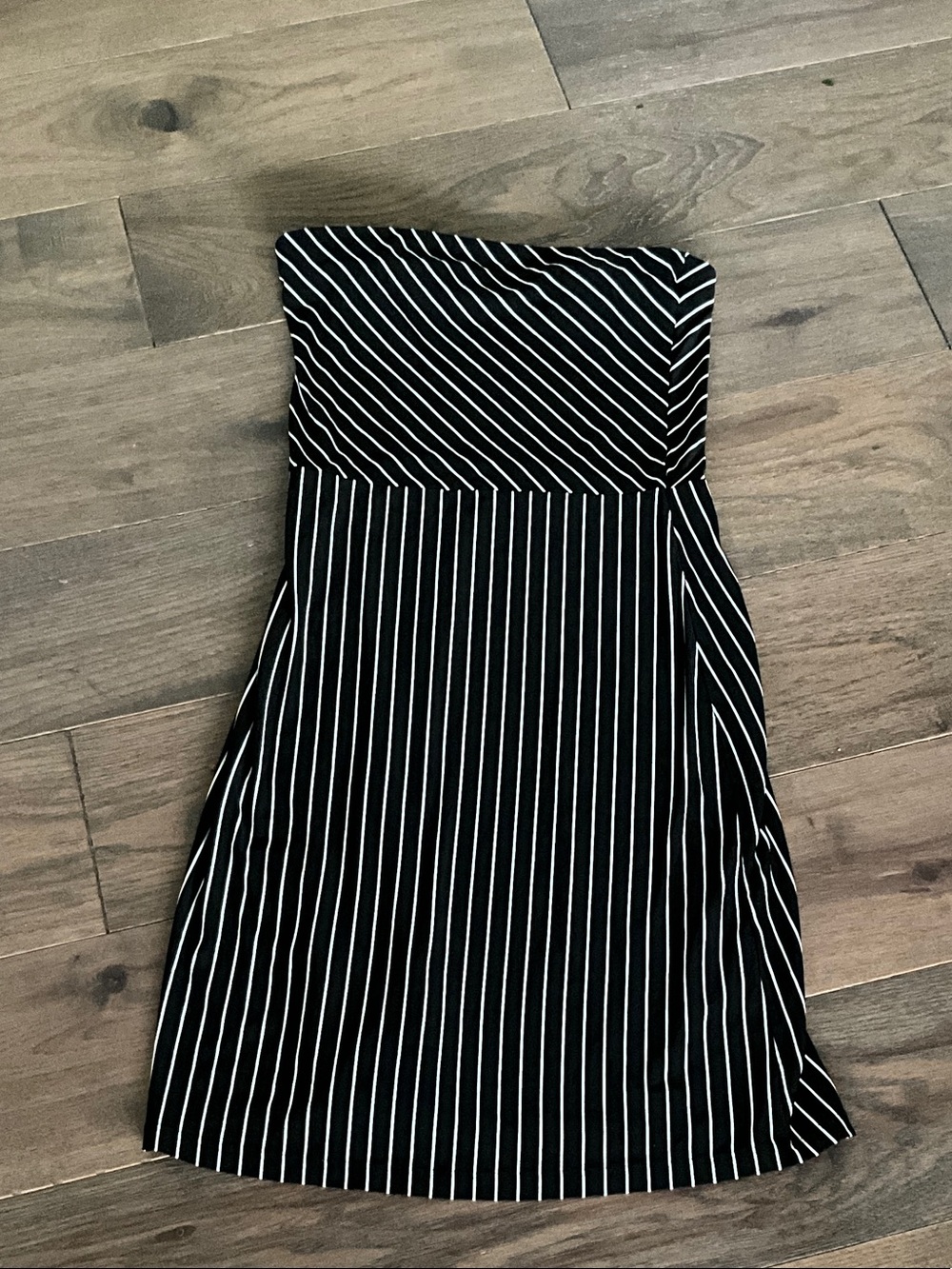Striped Strapless Black and White Dress